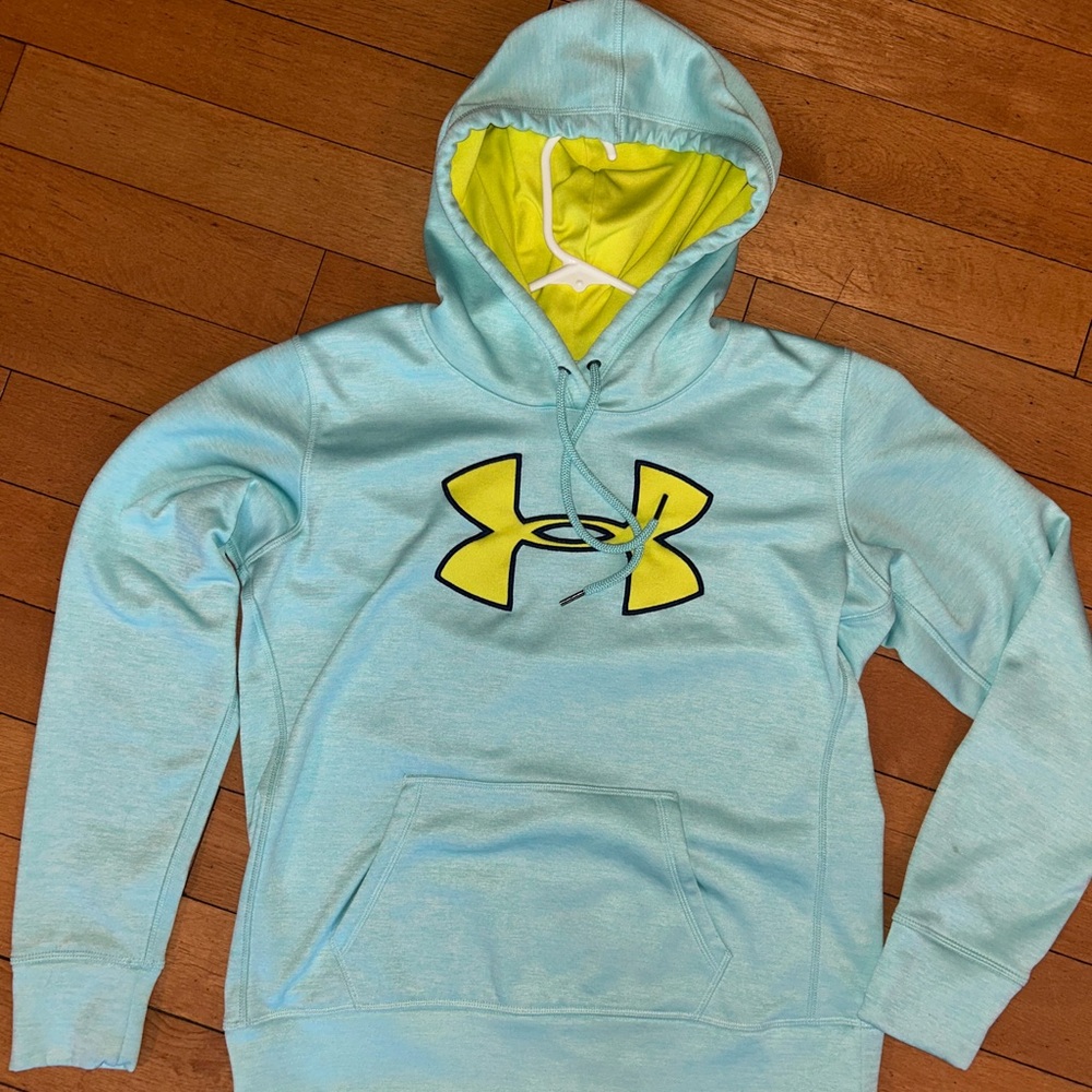 Under Armour Sky Blue Hoodie with Vibrant Yellow Logo Women’s